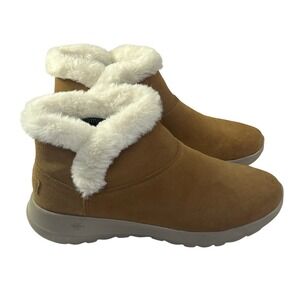 Skechers On the Go Joy Bundle Up Ankle Boots Womens 9 Tan Faux Fur Lined Winter